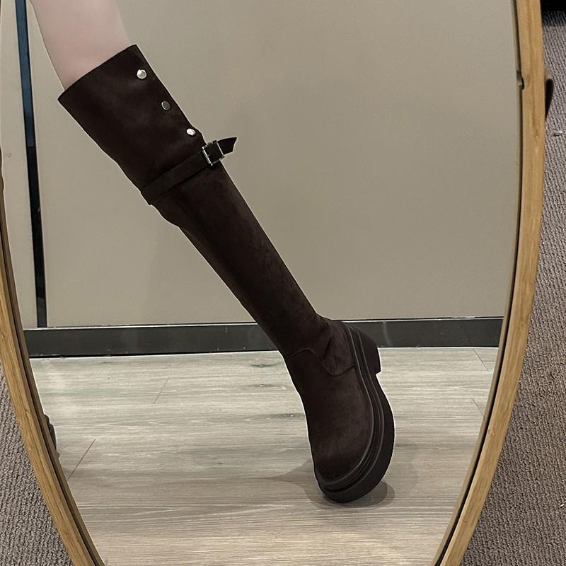 Fashion tribe two wear folded thick-soled boots children's autumn new thick-heeled knee knight boots