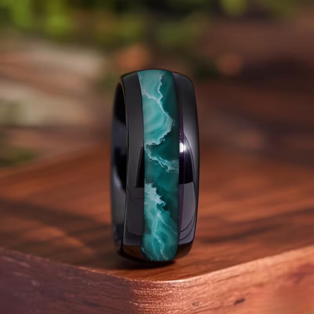 with Red Abalone Shell Inlay Rings Fashion 8mm Black Men Stainless Steel Ring for Men Wedding Band Jewelry Drop Shipping