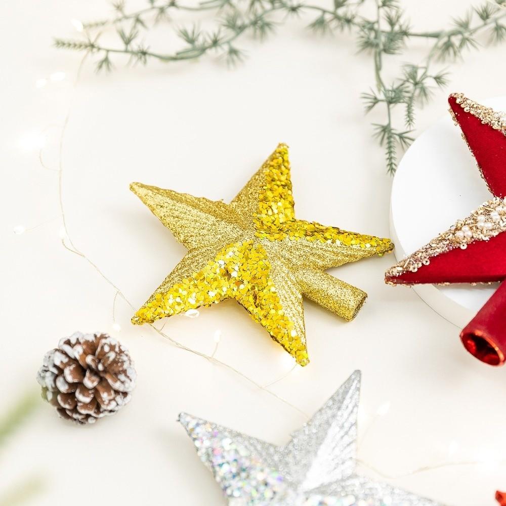 Ny 14 cm Julgransstjärna Plast Flockad Trädtopp Ornament Enfärgad Glänsande Yta Julgranspynt Festdekoration
