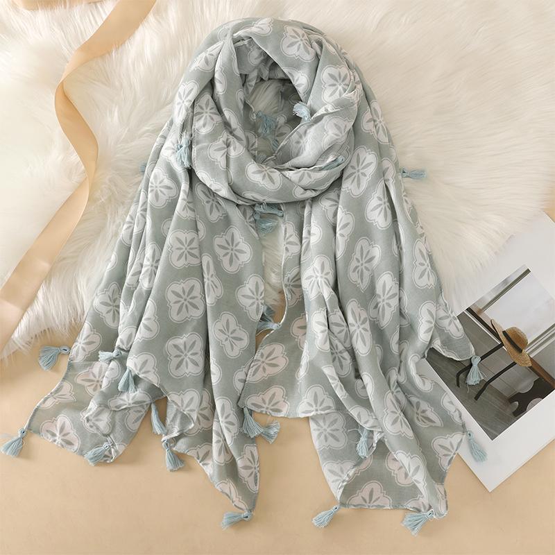 90*180CM New Fashion Printed Soft Linen Cotton Scarf Shawls Abstract Floral Tassel Viscose Scarves Lady High Quality Long Hijab