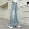 American Retro Kids Baggy Jeans with Bows for Girls Fashion Stretch Elastic Waist Denim Pants Child Wide Leg Jeans Trousers