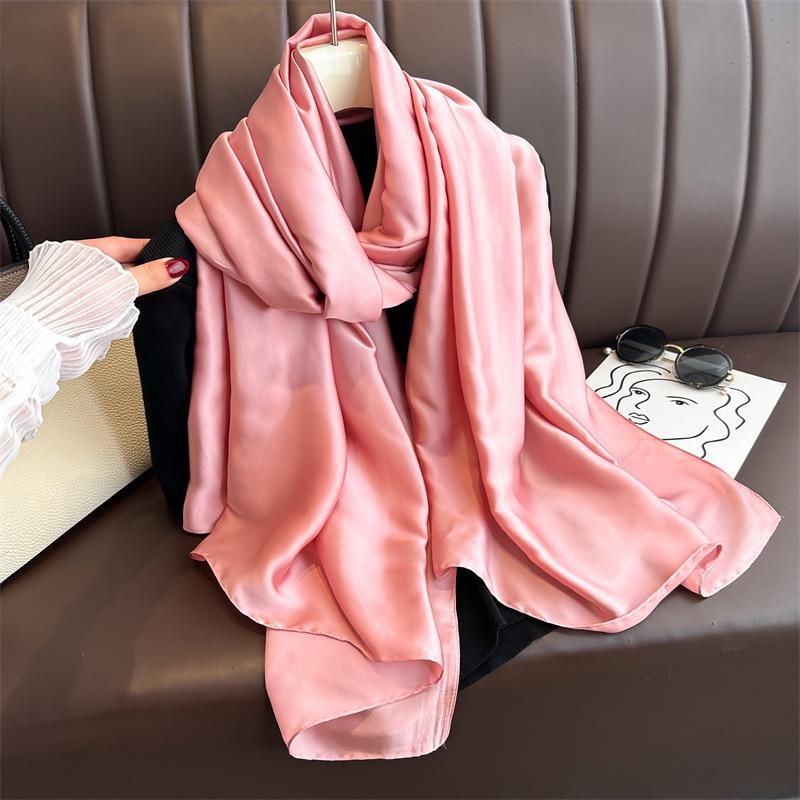 Plain Solid Basic Design 100% Silk Feeling Scarf for Women 180x90cm Shawl Wrap Luxury Female Hijab Headband Foulard Beach Stoles