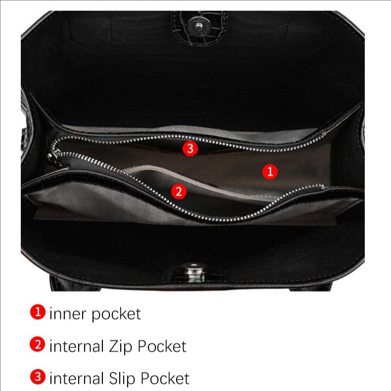 Luxuriöse schwarze Rindsleder-Tragetasche mit Krokodilprägung – Elegant & Praktisch für Reisen