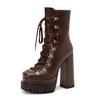 Modern Western Mature Punk Goth Female Winter Super Block High Heeled Shoes Square Toe Lace-up Platform Heels Boots
