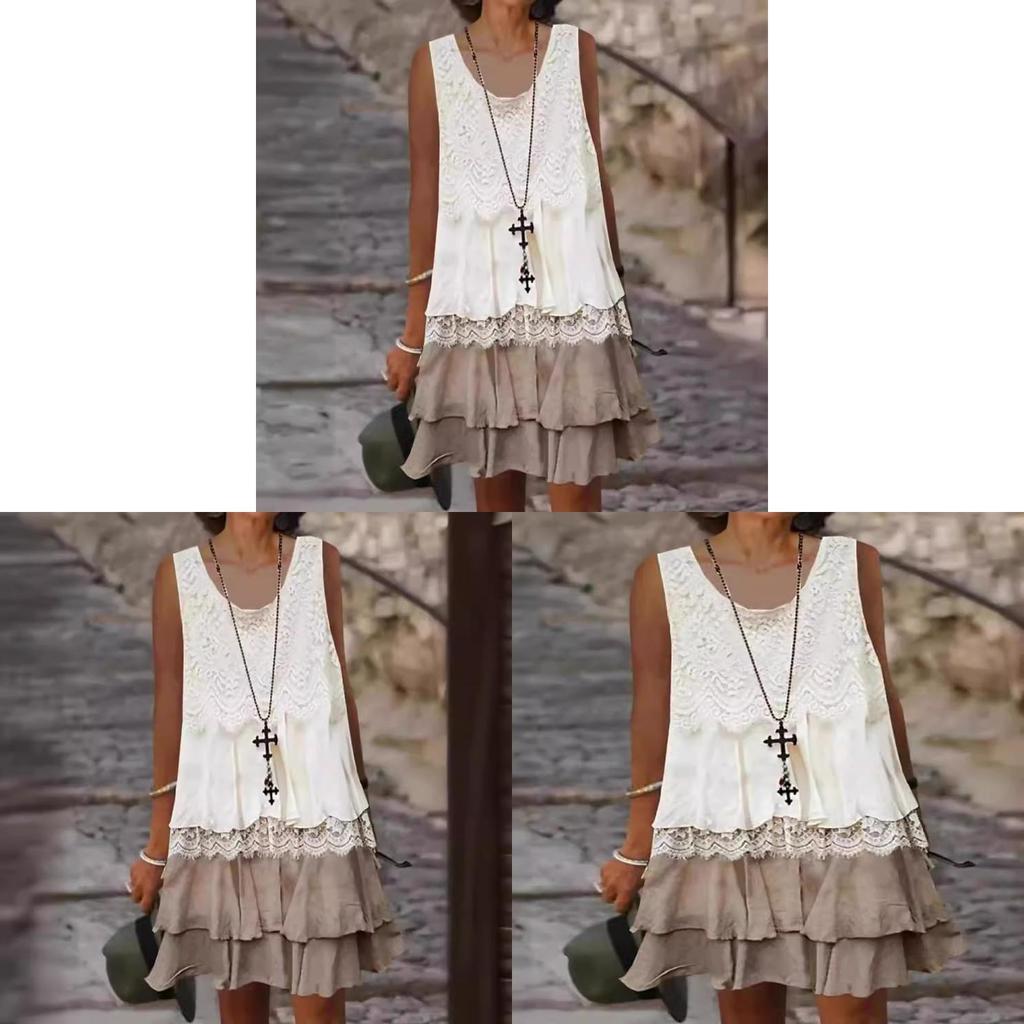 Elegant Lace Panel Sleeveless Maxi Dress For Spring Office Wear