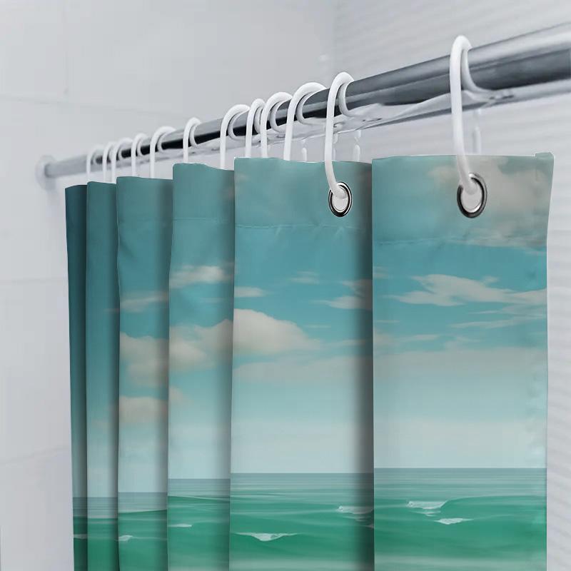 Modernt Duschdraperi med Havsscen Blå Himmelsdesign med Moln för Badrumsinredning Vattentätt Tygmaterial, Tvättbart Eco-Friend
