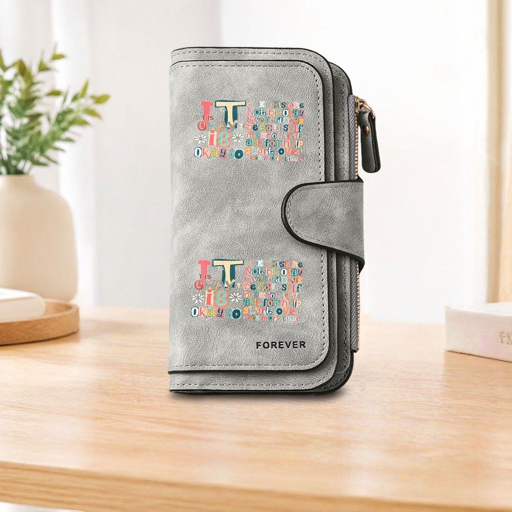 Inspirational English print long zipper wallet large capacity card holder unisex clutch bag stylish zippered coin purse perfect for daily commute