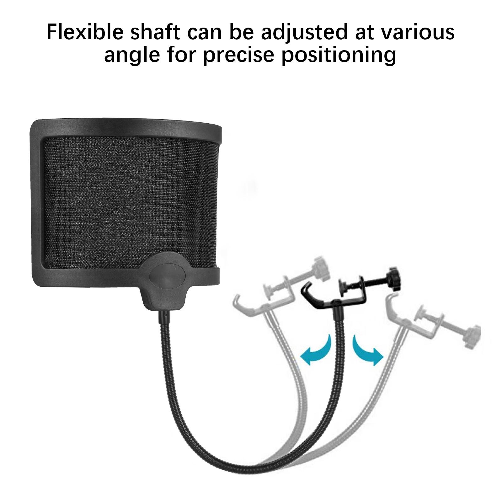 

U-образный поп-фильтр с гибким держателем, акустический фильтр, сетка от шума ветра для микрофона, ветрозащита чёрный