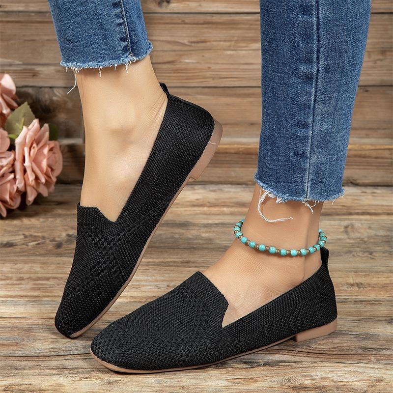 Solid Color Square Mesh Loafers Shallow Women Flats Soft Bottom Knit Ballet Flats Shoes Casual Shoe