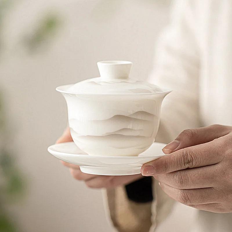 Mutton Fat Jade Biela Porcelánová Čajová Kanvica Ručne Vyrábaná Krása Kanvica Xishi Domáca Keramická Čajová Sitko Čínska Filtračná Čajová Súprava Gaiwan