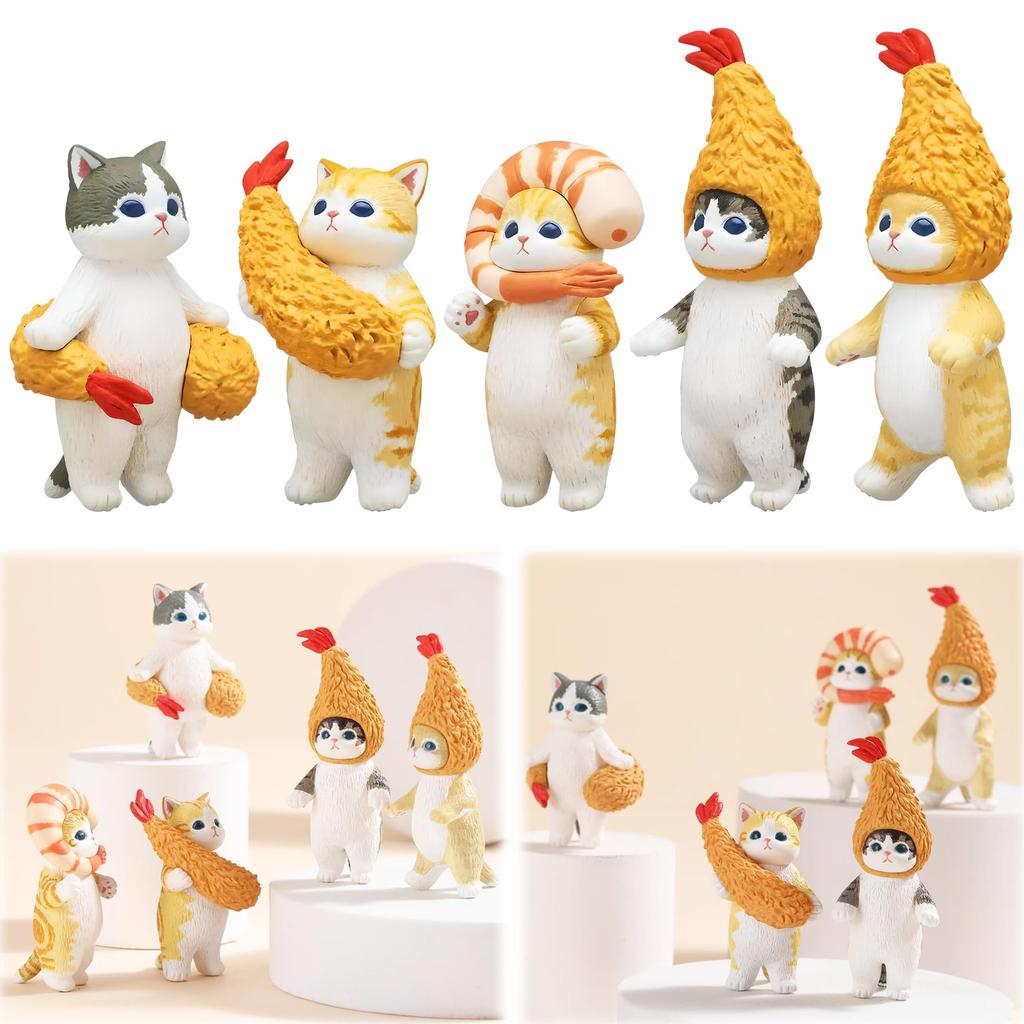 AAGWW Gachapon Toy Anime Figure Cat Toy Set, Model Decoration, Party Item, Cute Ornament (Product Contents: 5-Piece Cat COS Tempura Set)