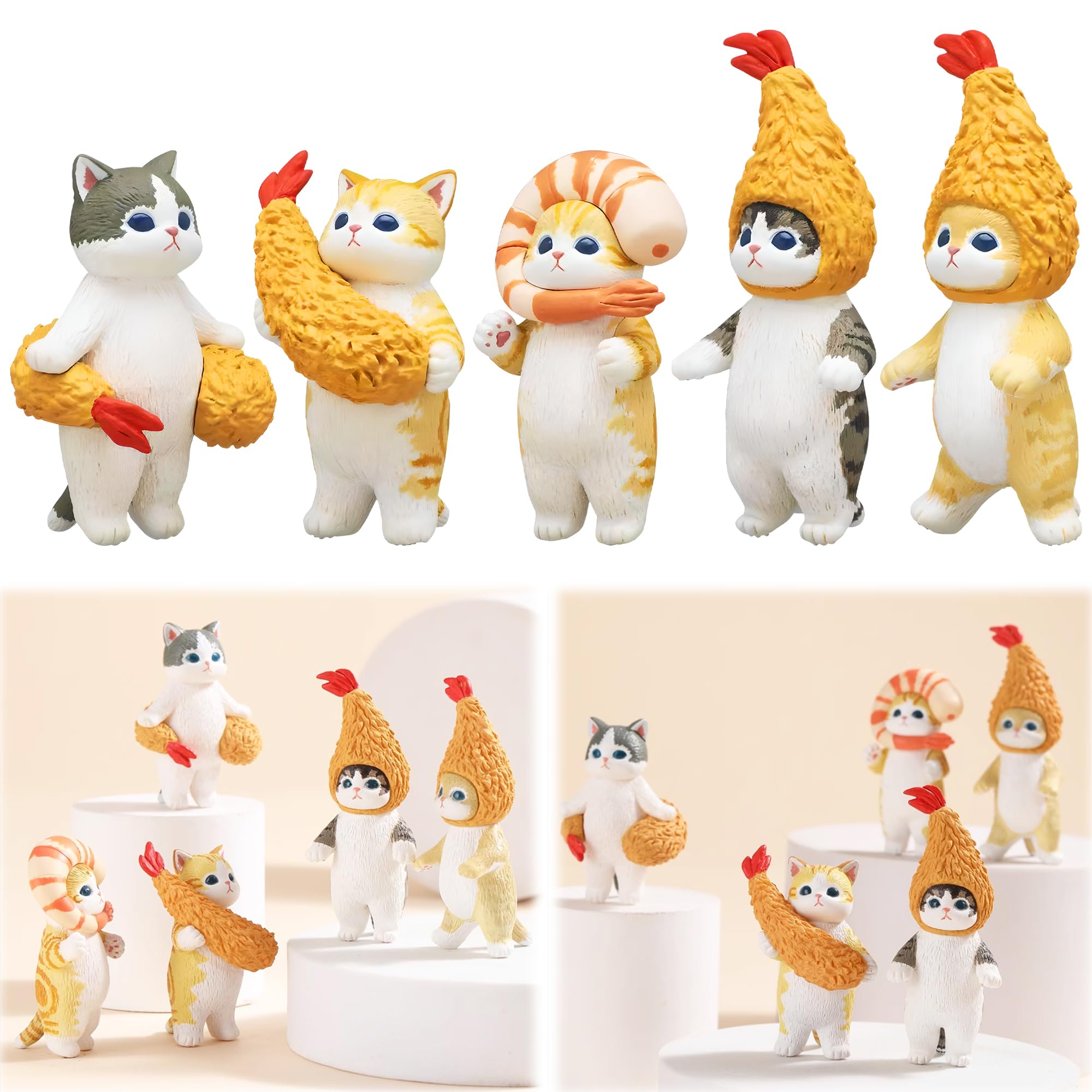 

AAGWW Gachapon Toy Anime Figure Cat Toy Set, Model Decoration, Party Item, Cute Ornament (Product Contents: 5-Piece Cat COS Tempura Set)