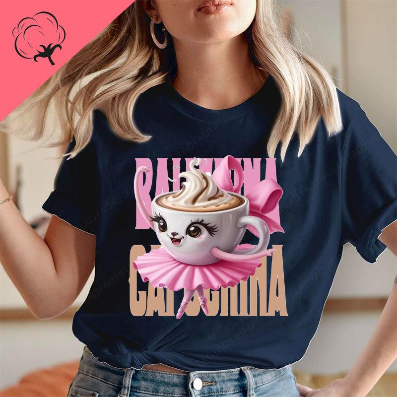 Ballerina Cappuccina Italian Brainrot Shirt Meme Funny Ballerina Dancing Coffee Beautiful Cute Kawaii Girl Clothes Cotton Tee