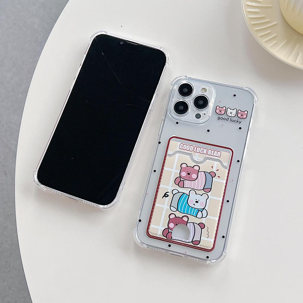 Card Slot Holder Silicone Wallet Pocket Case For Xiaomi Redmi Note 13 Pro Samsung A25 A35 Realme 10 Transparent Cover Shockproof Clear Full Protection