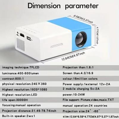 YG300 Portable Projector HD 1080P Projetor 800 Lumen Manual Focus WiFi Bluetooth Home Theater Cinema Outdoor Video LED Projetor