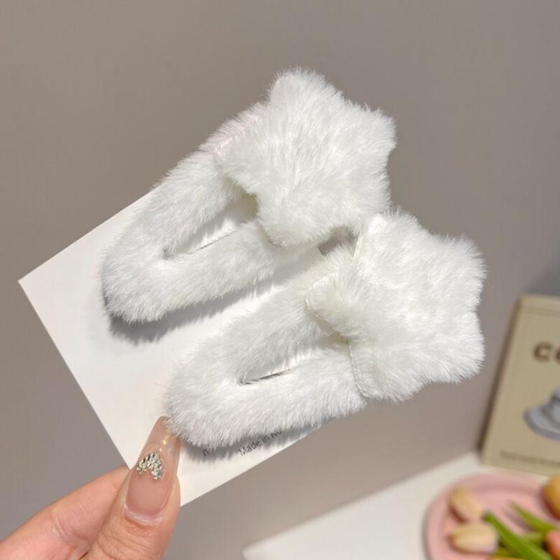 

2pcs/4pcs Plush Star Hair Clips for Women, Color Blocking Star Bangs Clips - Soft Hair Accessories for Girls