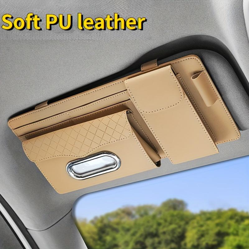 Universal PU Leather Car Sun Visor Organizer - 1pc, Car Storage Bag for Tidying, Pen & Bill Holder