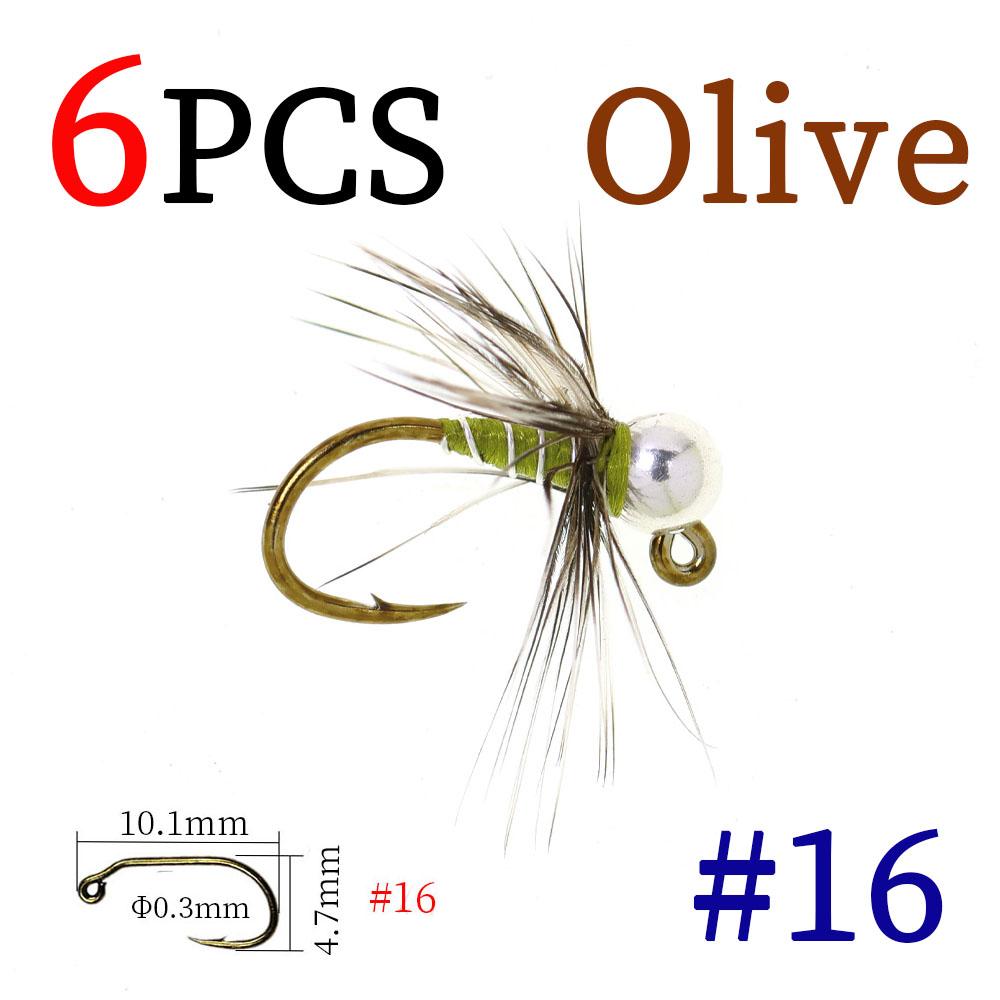 6PCS Tungsten Beadhead Midge Jig Nymph Fast Sinking Fly Fishing Lure for Trout Grayling Euro Nymphing