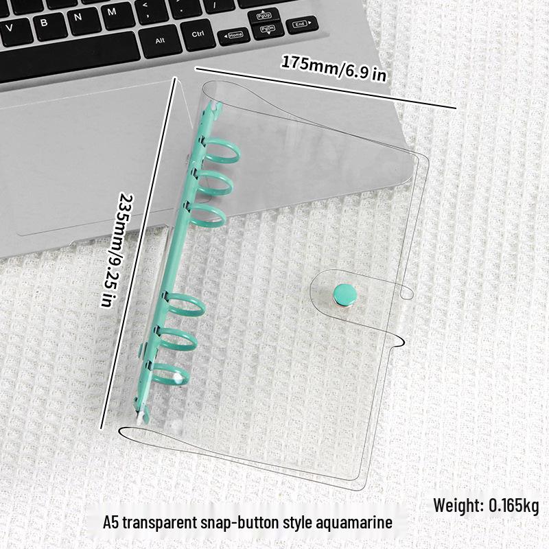 Couverture de cahier en PVC transparent souple style INS, A5 à feuilles mobiles, design A6 mignon et simple