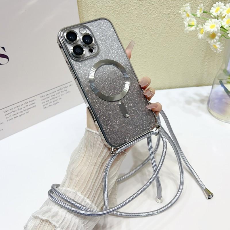 

Strap Magnetic Case For Samsung S25 Ultra Galaxy S24 FE S21 S26 S22 S23 Plus A56 WirelessGlitter Plating Crossbody Lanyard Cover S25