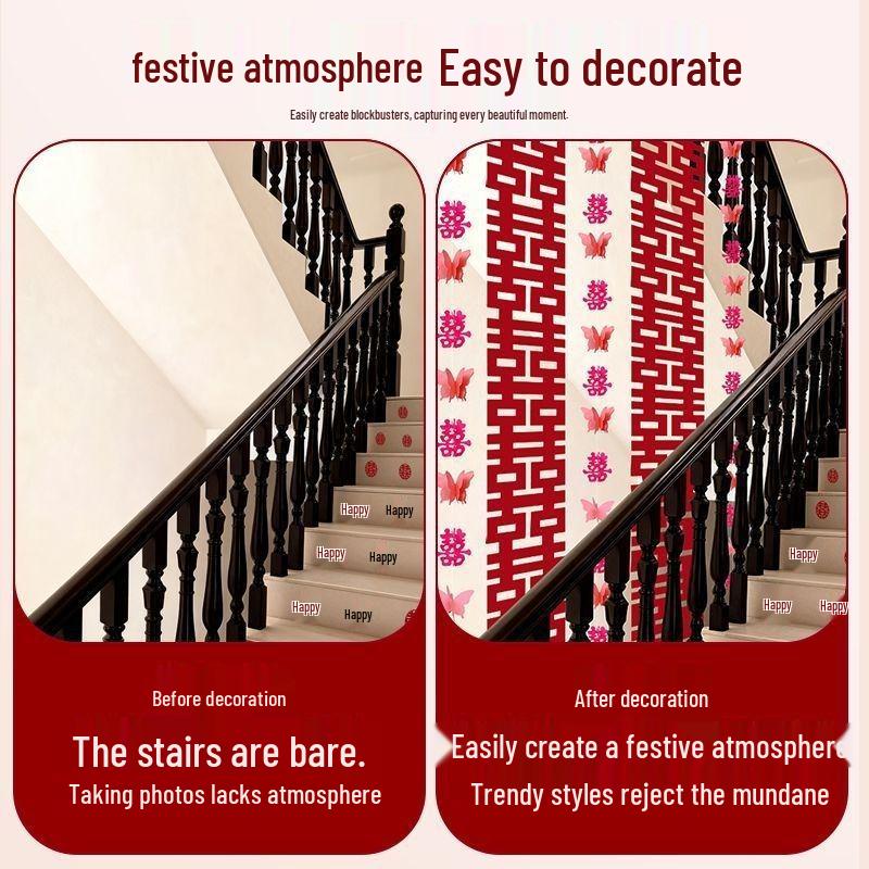 Double Happiness Stair Decor: Rustic Wedding Handrail & Wall Garland Set