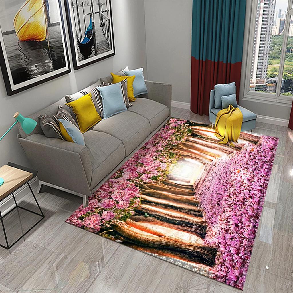 3D Garten Thema Teppich Bunte Blumen und Pflanzen Teppich für Schlafzimmer Bodenmatte Fußmatte Badezimmer Rutschfeste Matte Teppich Heimdeko