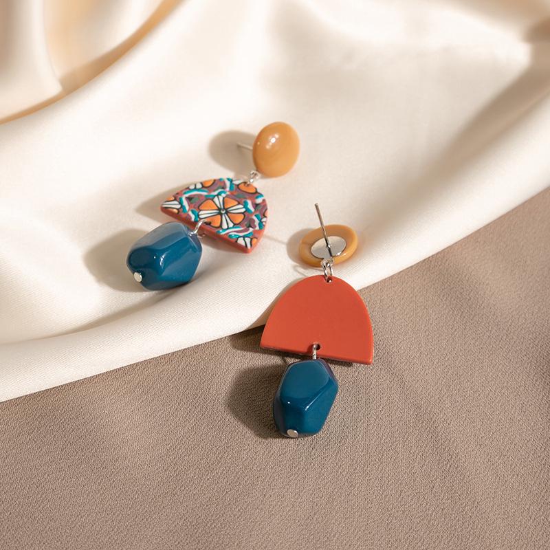 Baroque Style Irregular Geometric Earrings in Yellow & Blue Acrylic