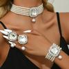 3Pcs/set Short Style Women'S Fashion Jewelry Set Imitation Pearl Rhinestone Jewelry Set  Wedding