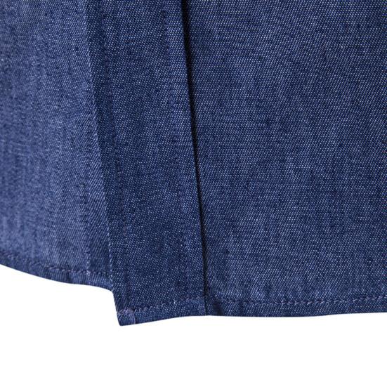 Men Shirt Solid Color Single-breasted Spring Autumn Plaid Patchwork Slim-fitting Jeans Shirt for Office