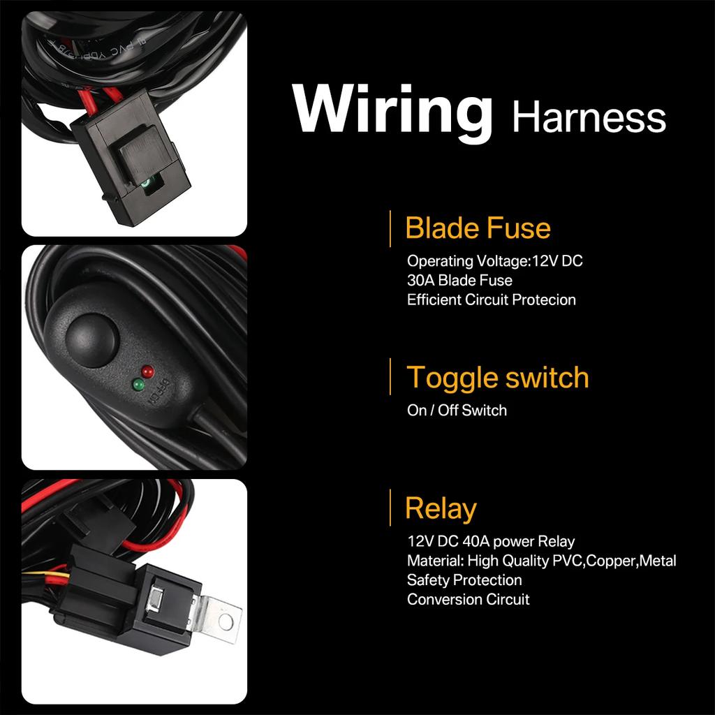 Auto LED Light Wiring Harness 40A Relay on-off Waterproof Switch for Off Road Vehicle Boats Ship Car Cable Wiring Harness Kit