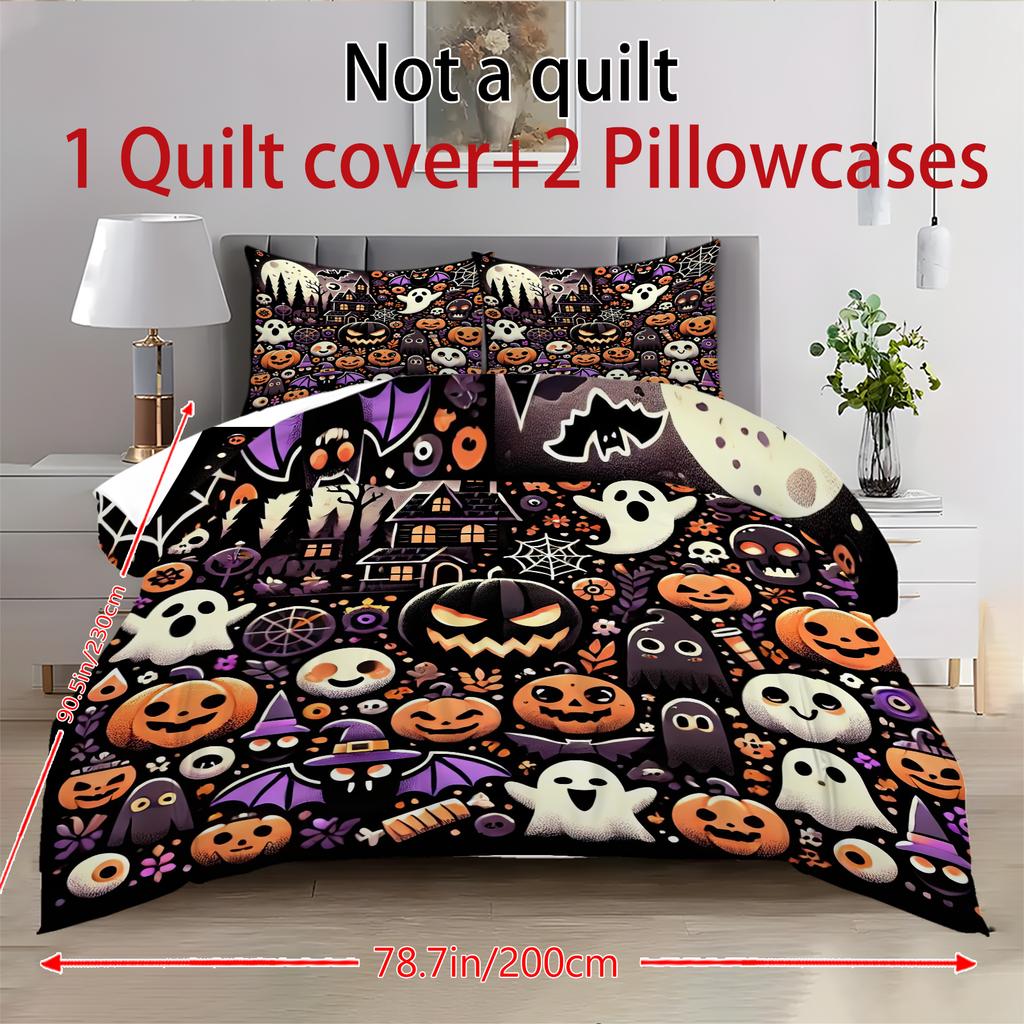 Halloween Three-piece Bedding Set Quilt Cover Pillowcase Brushed Fabric Thickened
