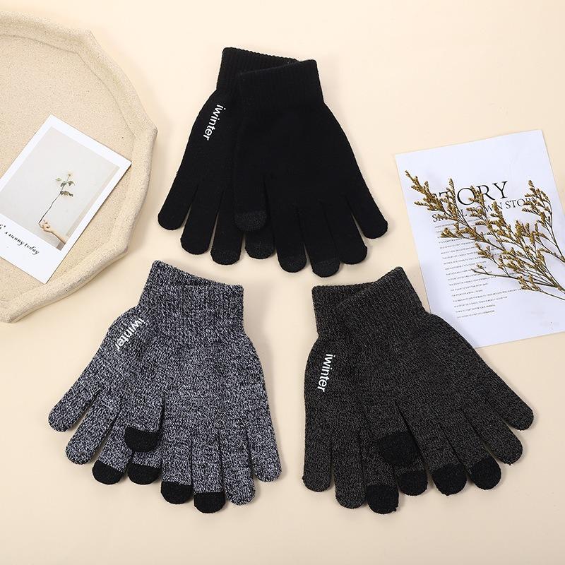 Knitted gloves, male and female couples warm in autumn and winter, couple's wool plush finger non-slip gloves