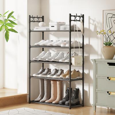 Metal Shoe Rack Assemble with Hanging Hook Bedroom Storage Cabinet Ground Based Modern Multi-function Living Room Shoe Shelves