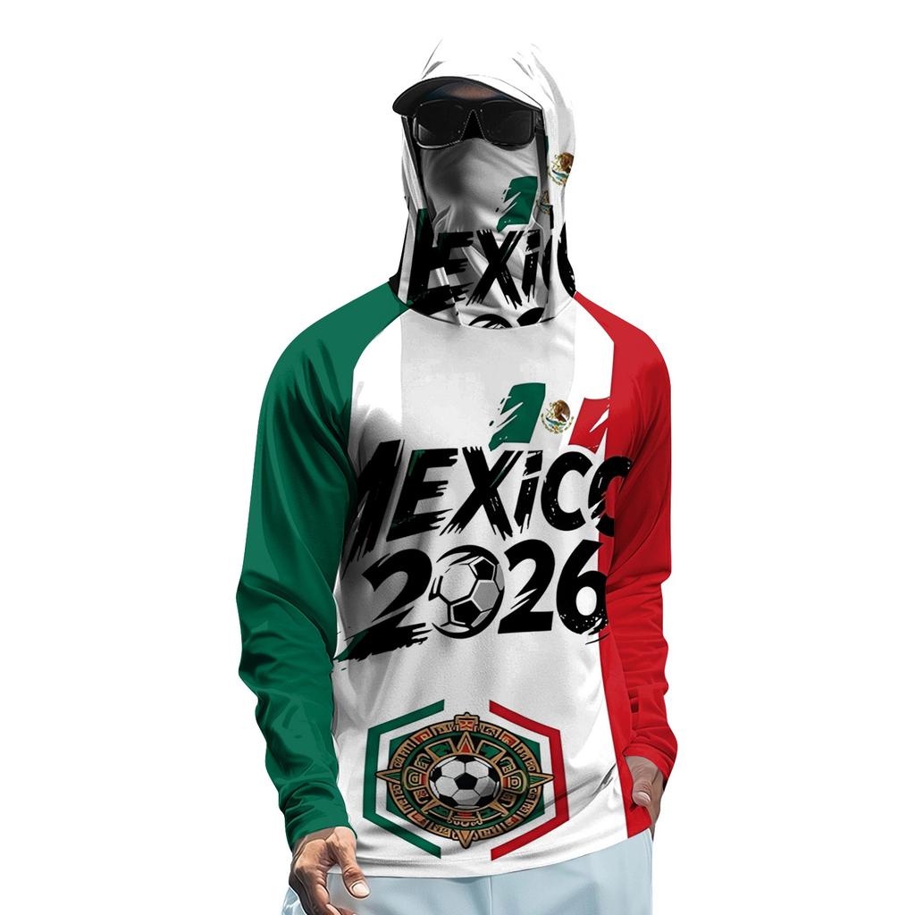 Men's Long Sleeve Sun Protection Hoodie Lightweight Breathable Soccer Sportswear with Hood and Face Cover UV Protection for Outdoor Activities