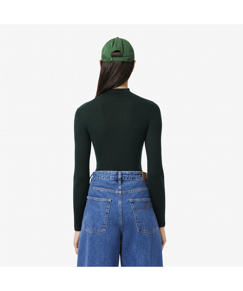 LACOSTE Women'S Ribbed Merino Wool Mock Neck Sweater Af4189-55N Yzp