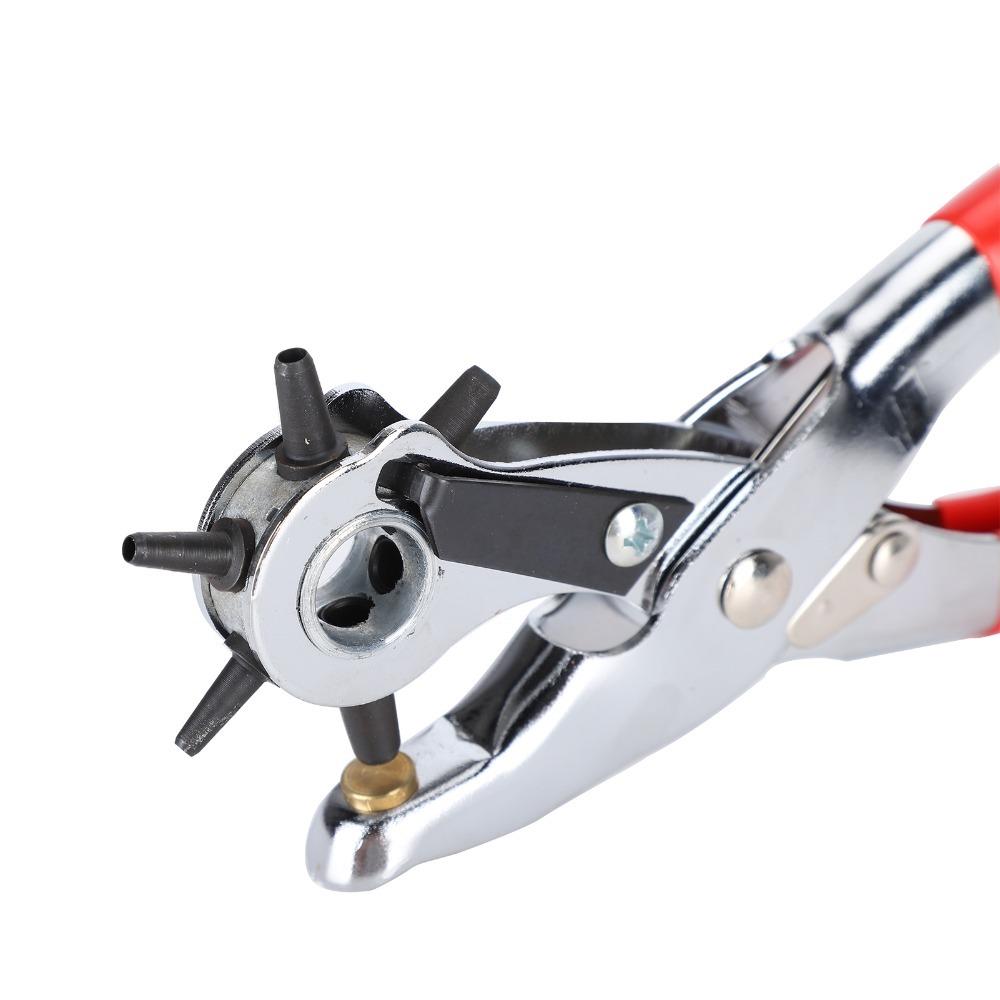 Red Handles Belt Hole Punch Plier Double-Leverage Mechanism Adjustable Rotary Leather Punching Machine