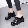 Women's Shoes 2025 Spring New British Style Thick-soled First-layer Cow Patent Leather Muffin Bottom Deep Mouth Lace-up Single Shoes Loafers
