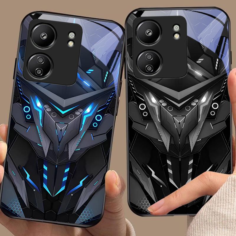 Kreativer Mech Für Xiaomi Redmi 13C Note13 12 Pro Plus 5G Note 9 13T Pro POCO X6 F5 F6 Schwarze Gehärtetes Glas Handyhülle