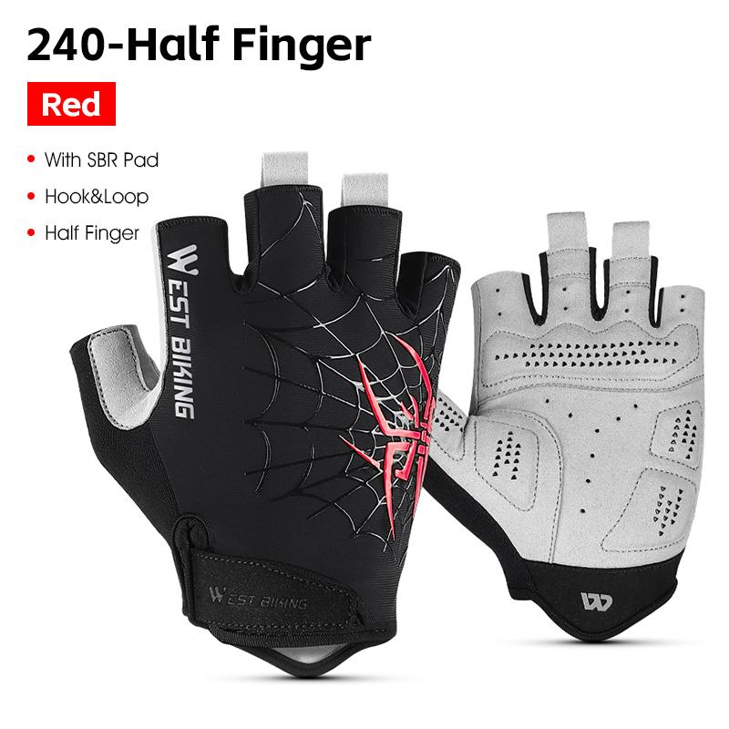 WEST BIKING Cycling Gloves Cool Spider Pattern Half Finger Summer MTB Road Bike Gloves Half Finger Touch Screen Sports Gloves M красный