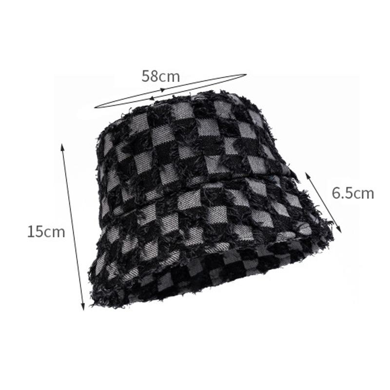 Checkerboard Fisherman Hat Women's Autumn Winter Foldable Denim Basin Hat Plaid Bucket Hat