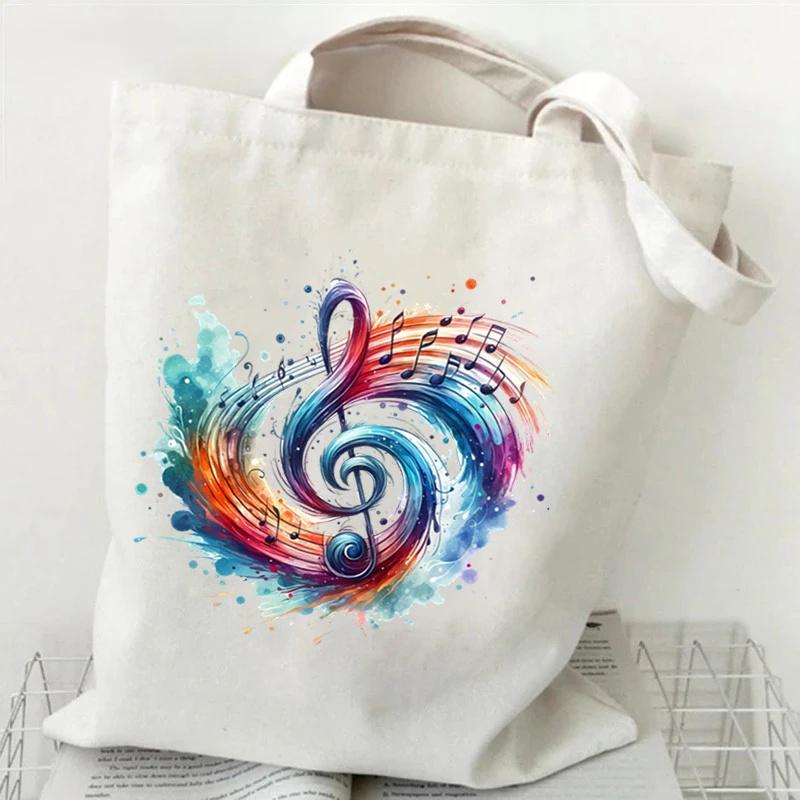 Women Handbags Music Notation Canvas Bag For Teen Fashion Design Side Bag Funny Watercolor Music Note Shoulder Bag For Ladies