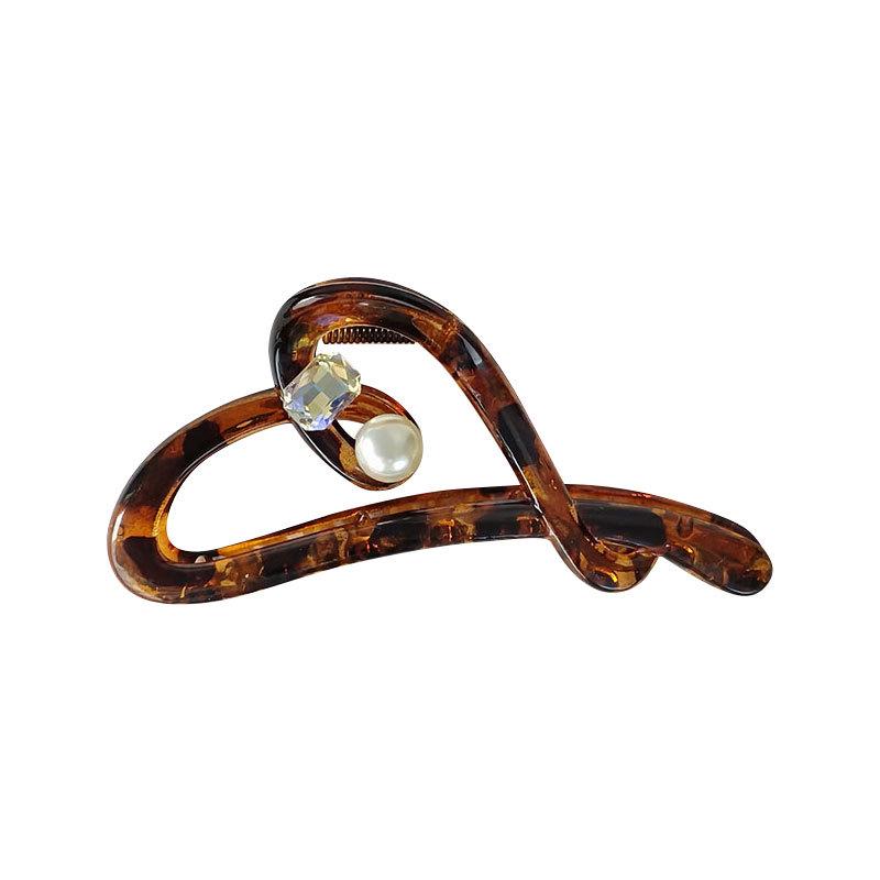 Leopard Print Rhinestone Pearl Heart Hair Clip