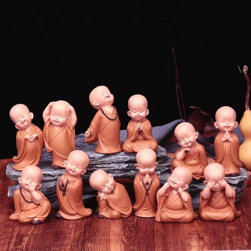 1pc Monk Figurines Car Decoration Crafts,Home Decor Kungfu Monks Figure Car Ornament Buddha Boy Accessories Figurines Tea Pet
