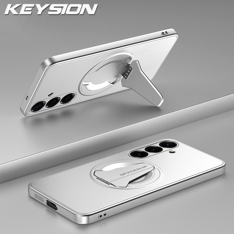 KEYSION Magnetic Phone Case for Samsung S26 Ultra 5G Metal Paint TPU+PC Upright Kickstand Shockproof Cover for Galaxy S26+ Plus