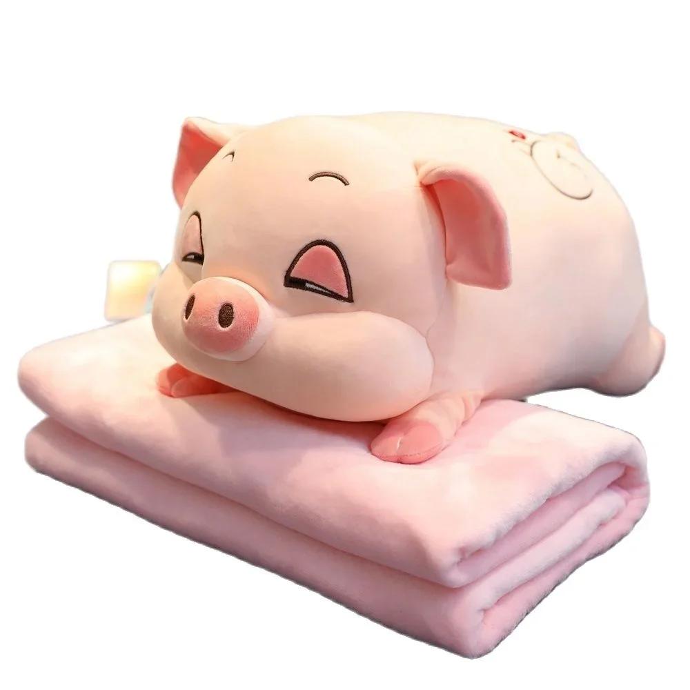Kawaii Plush Toys Sleeping Pig Animal Crossing Plush Peluche Hamster Pillow Plus Blanket Quilt Air Conditioning Pillow Baby Toys