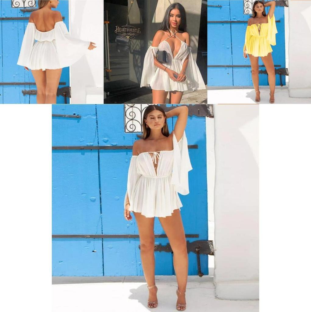 Elegant Chiffon Summer Open Sleeves Word Shoulder Straps Tube Top High Waist Dress