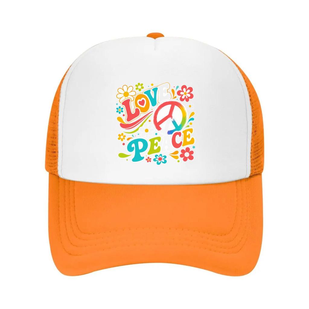 Groovy Rainbow Peace Bloom Typograph Mesh Baseball Cap Casual Hat Outdoor For Womens Unisex FeUnisex