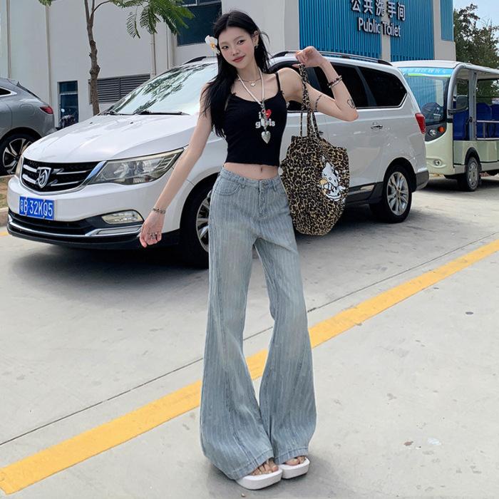 High-waisted Flared Pants Children's Slim Flip Pockets Slightly Pulled Jeans Women's Spring Elastic Horseshoe Pants Women's Spring