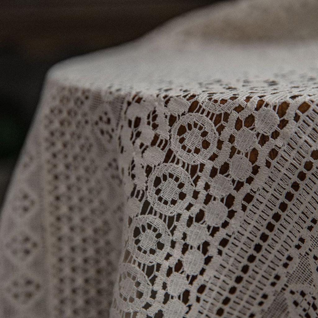 Cotton Crochet Lace Window Curtain Panel With Tassels Rod Pocket Semi Sheer Hollow Curtains For Bedroom Living Room