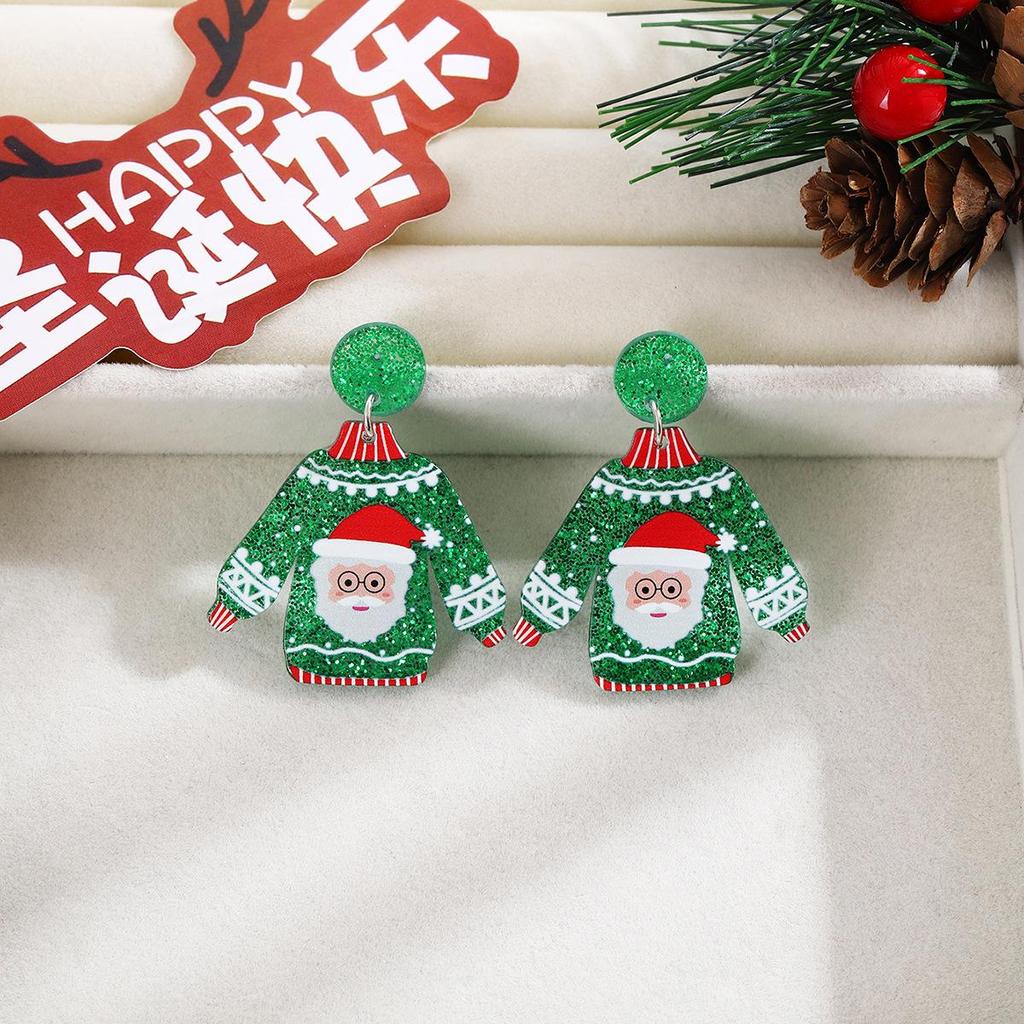 Cross-border Cartoon Christmas Sweater & Acrylic Santa Snowflake Earrings